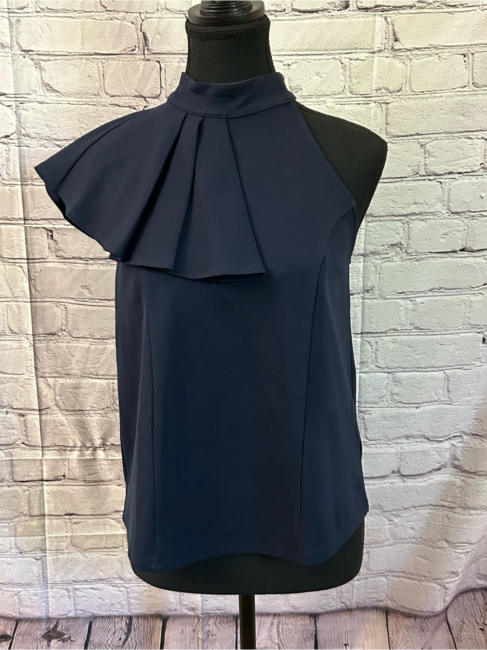Elegant Navy Asymmetric Ruffle Halter Camisole